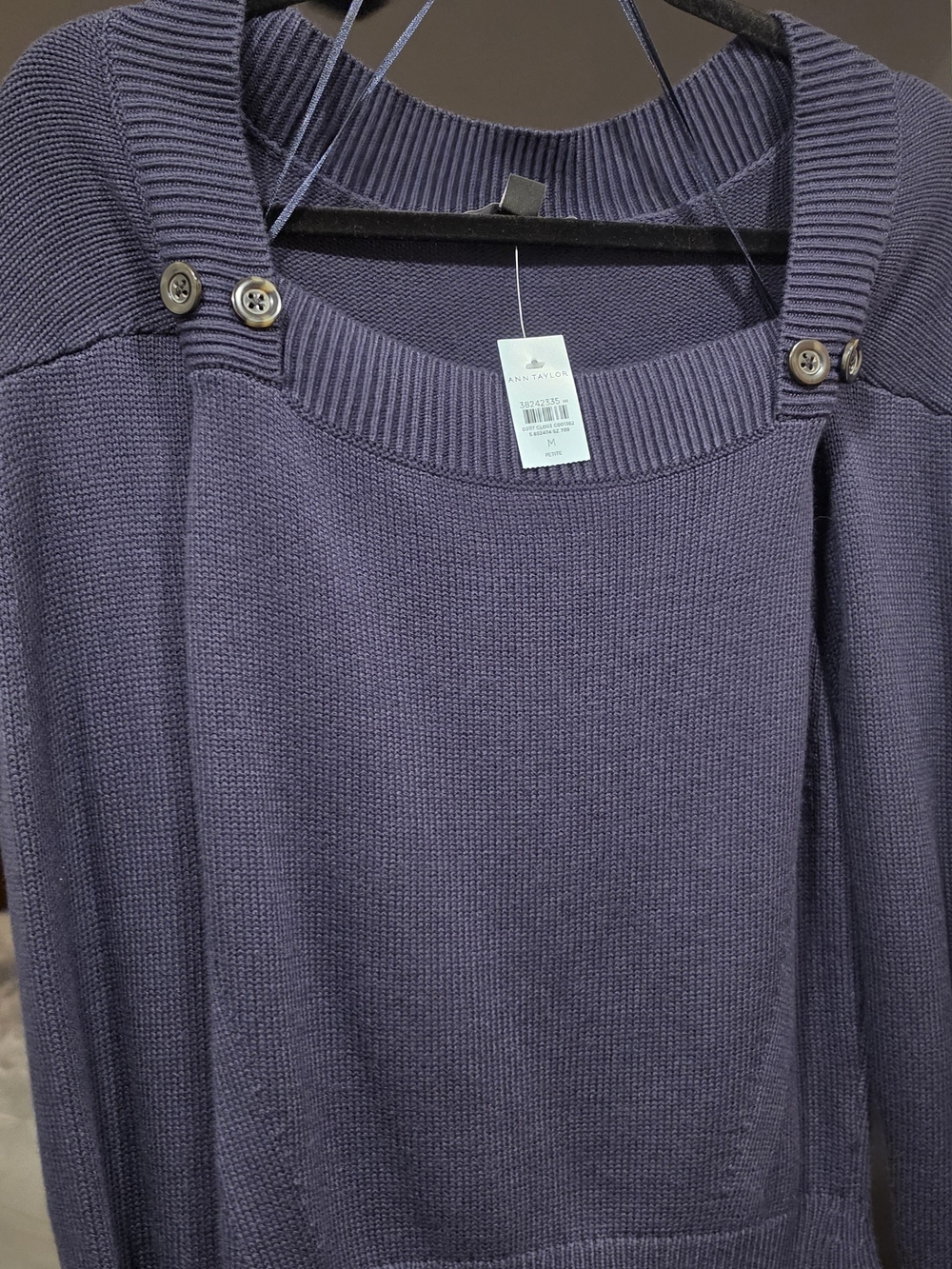 Ann Taylor Dark Blue  Button-Shoulder Knit Sweater